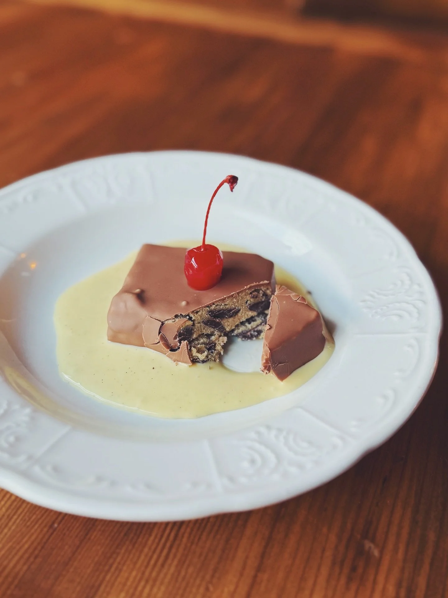Truth be told, we dove into the steak course of the tasting menu before taking a good photo (it was THAT good) so let's skip ahead to dessert! Tollhouse cookie dough, chocolate ganache, melted ice cream, and a maraschino cherry. It is perfect, you'll
