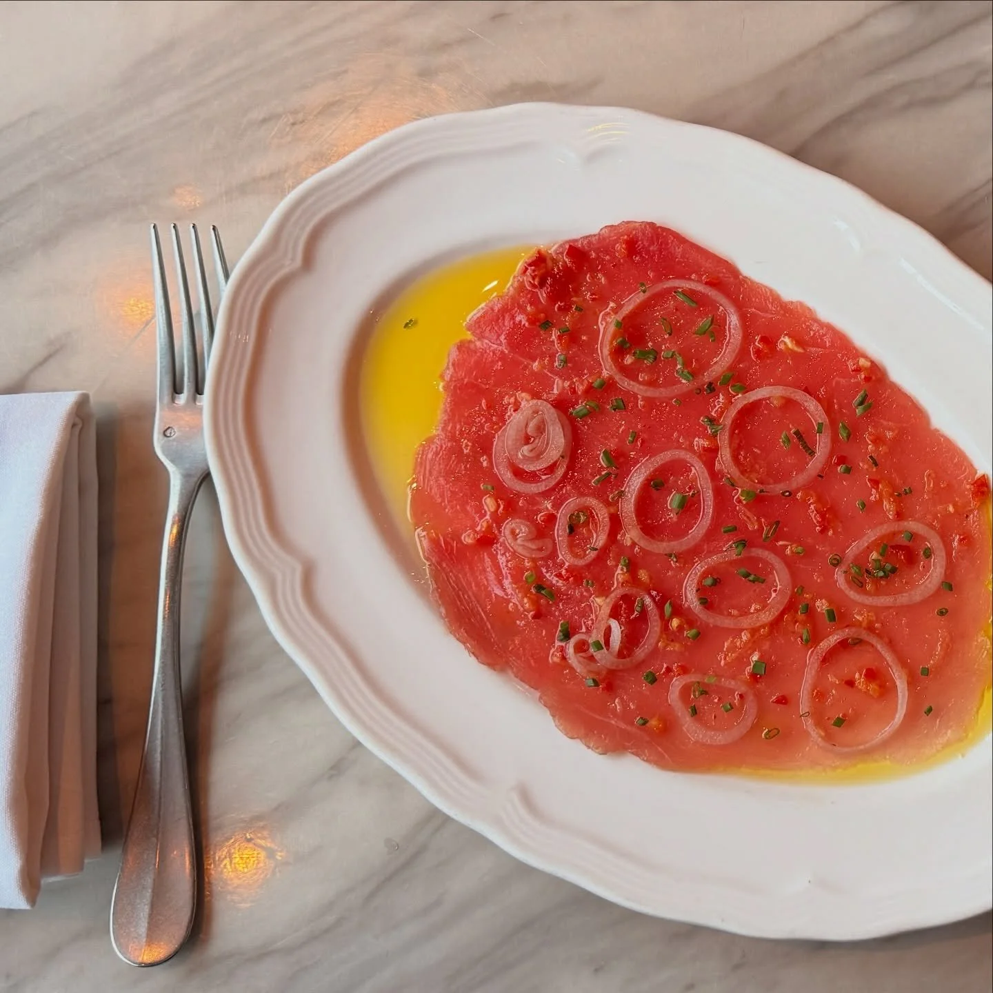 Gorgeous, fresh tuna carpaccio is on the menu!