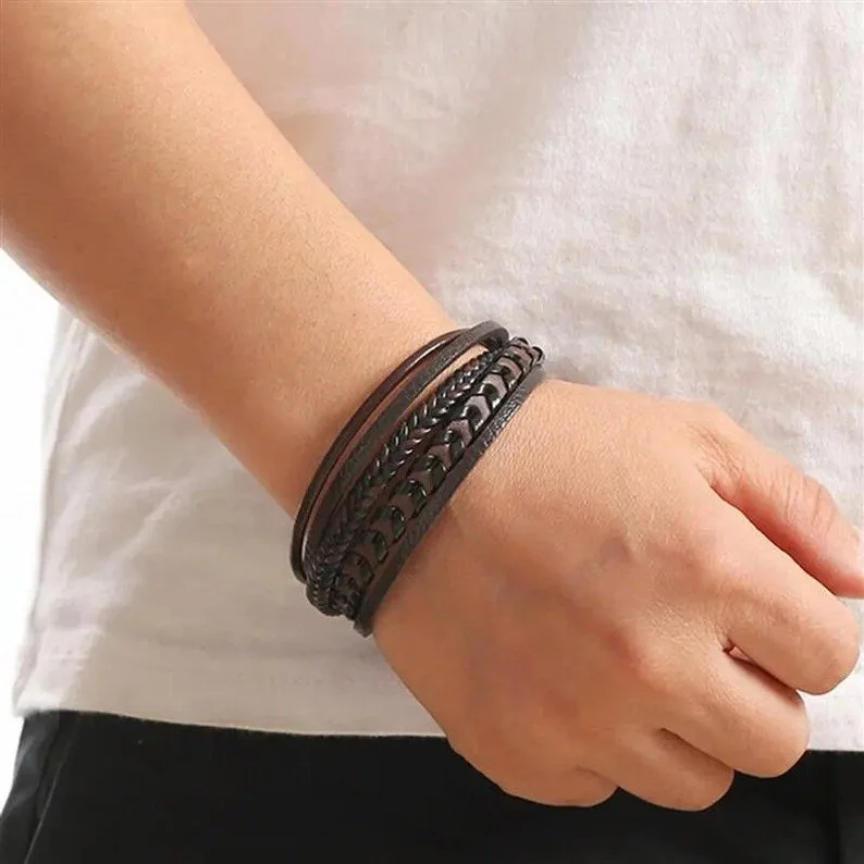 Multilayer Leather Bracelets: Classic Handwoven Charm and Punk