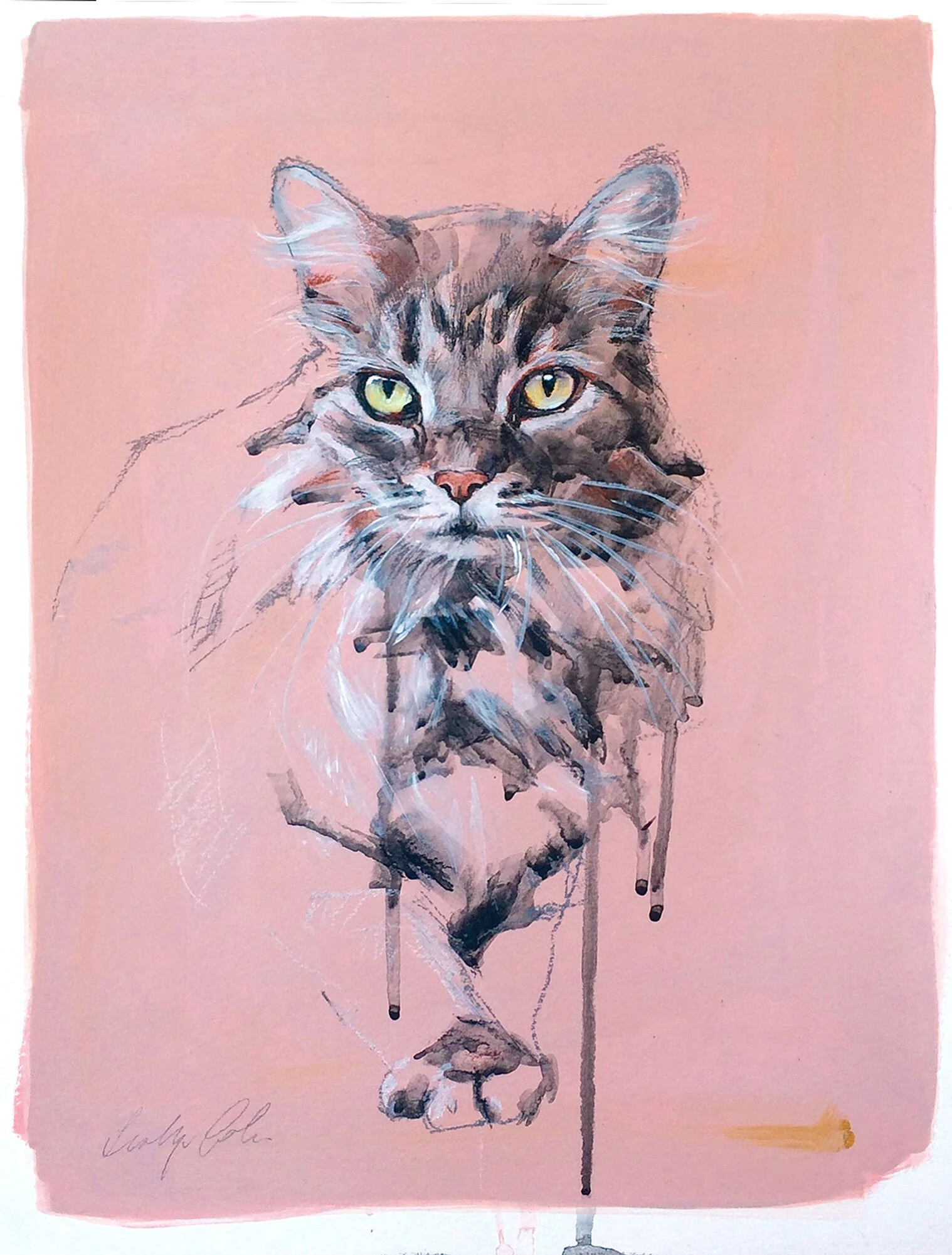 Smokey. Acrylic, gouache and pastel on paper, 14" x 18" (35 x 45 cm). SOLD.