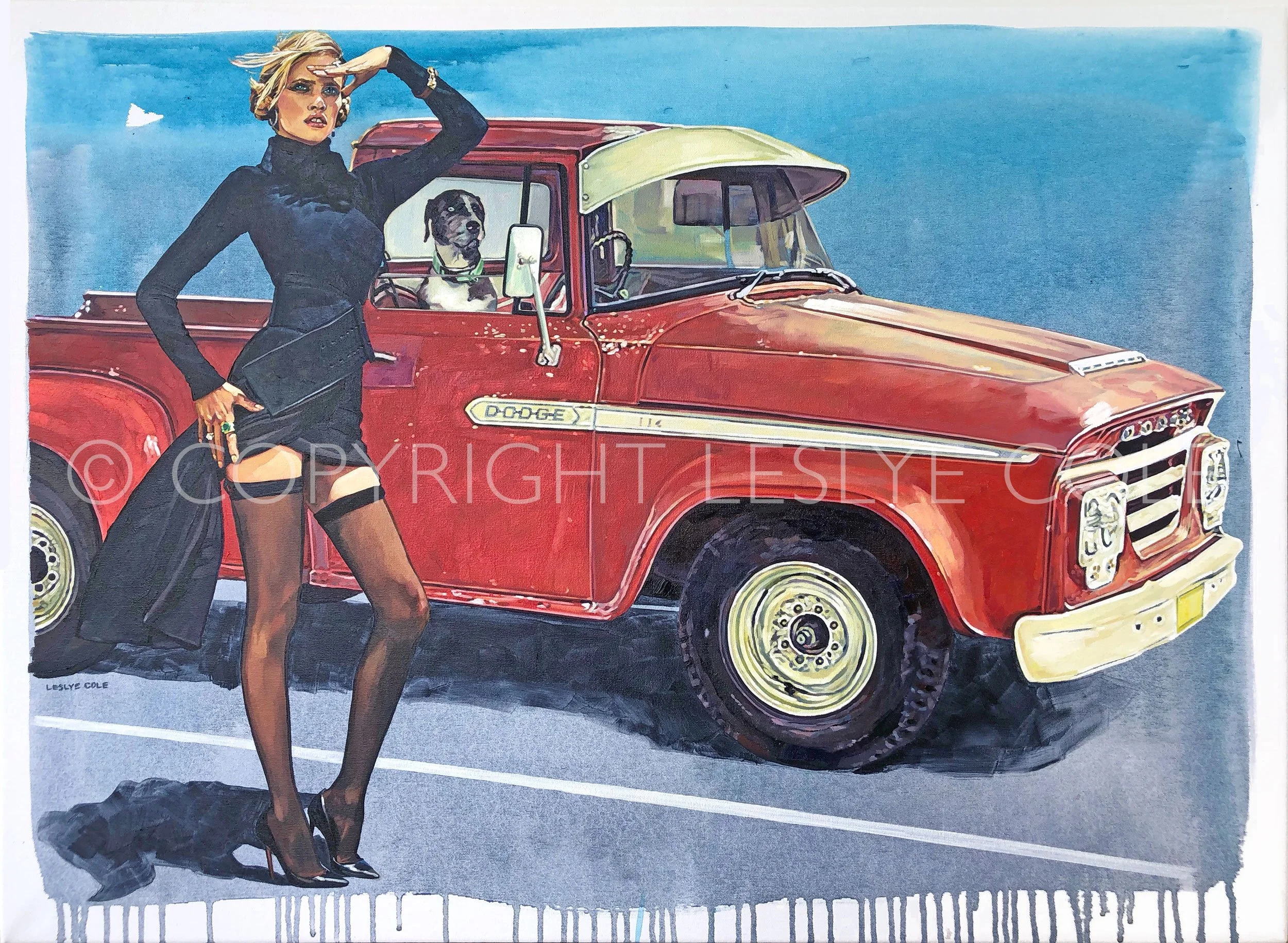 Where To Now? (Dodge Girl—Lara Stone). Oil and acrylic on canvas, 36" x 28" (91 x 71 cm).