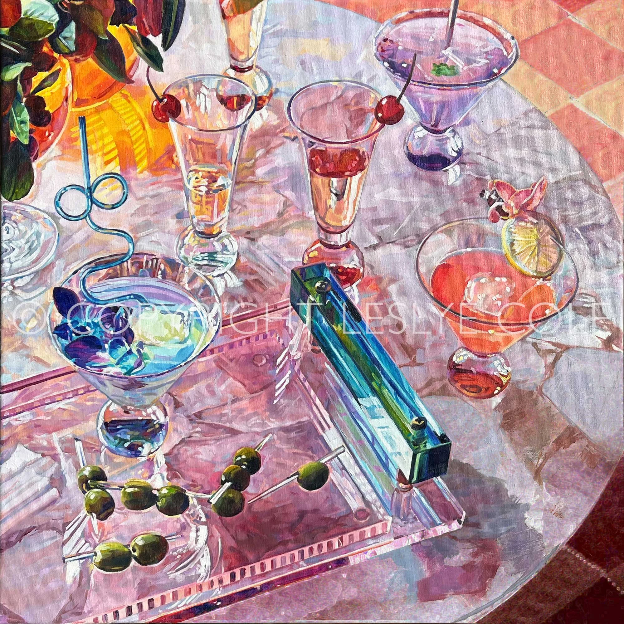 Cocktails At Eight. Oil on canvas, 20" x 20" (51 x 51 cm). SOLD.