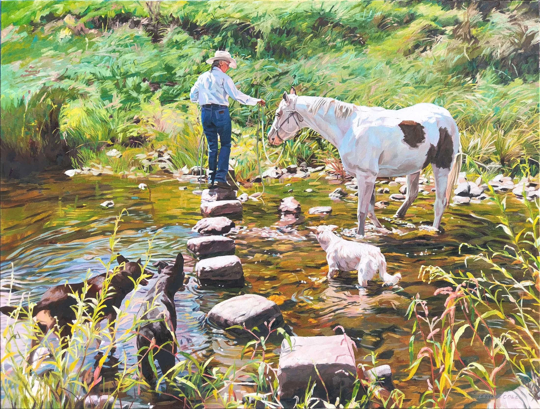 Horsewhispering Exercise. Oil on canvas, 32" x 42" (81 x 107 cm). SOLD.