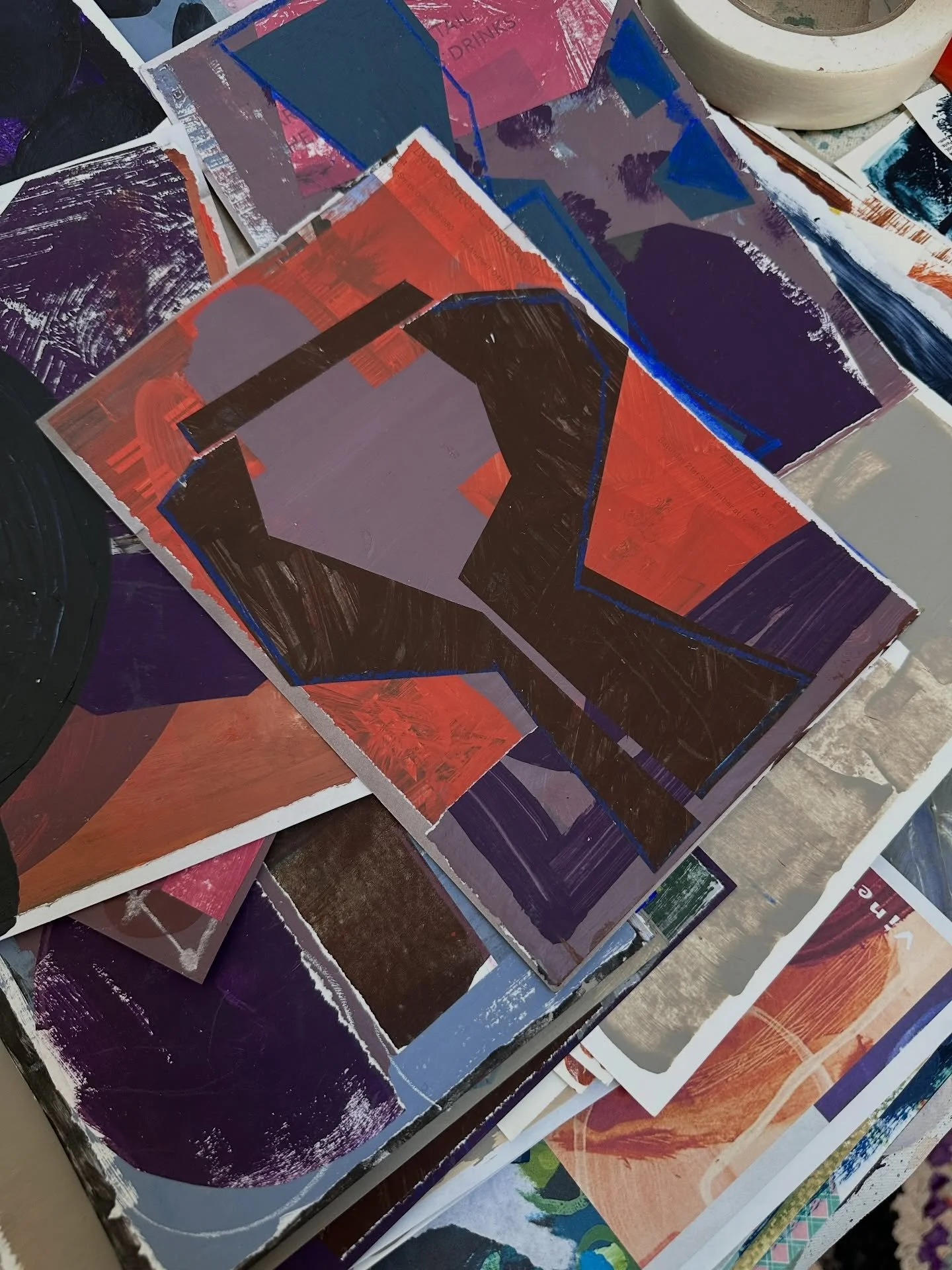 Plotting and planning &hellip;sifting through some small studies #collage #studiotime #abstractart