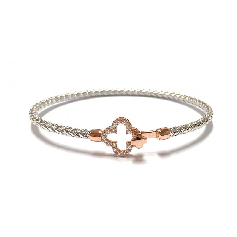 Bracelet Argent Motif Tréfle Rose Oxyde