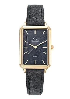 Montre Go Dorée Bracelet Cuir Noir
