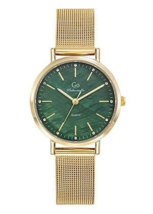 Montre Go Cadran Vert Dorée Bracelet Milanais Doré