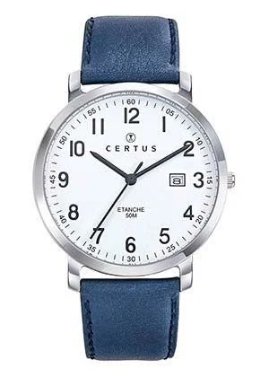 Montre Certus Acier Bracelet Cuir Bleu
