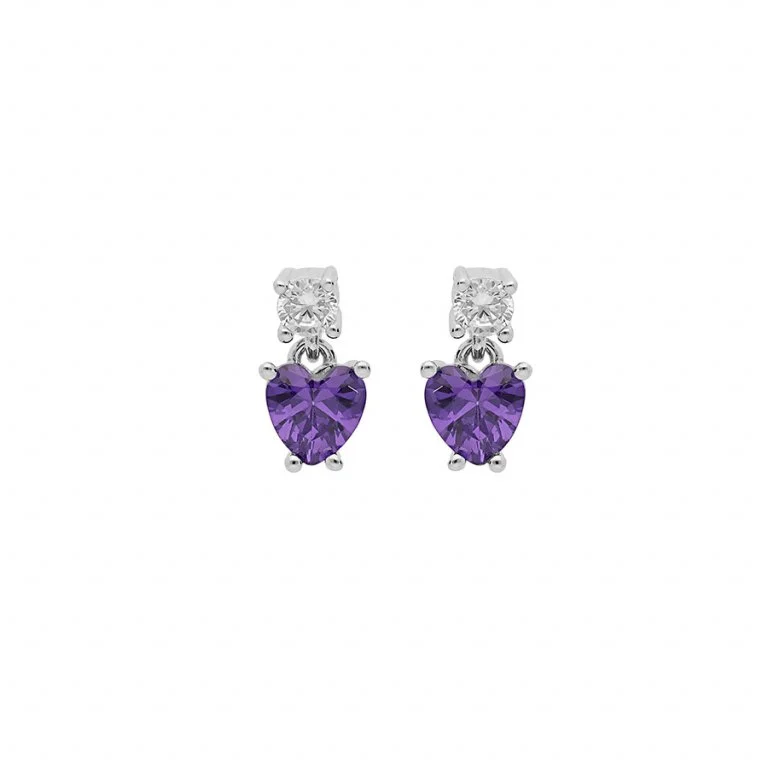 Boucle d'Oreille Oxyde + Coeur Oxyde Violet Pendant