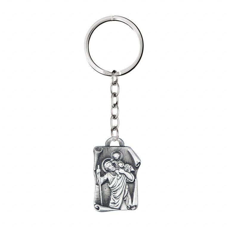 Porte Clef Parchemin Acier Saint Christophe
