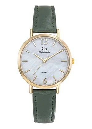 Montre Go Dorée Bracelet Cuir Vert