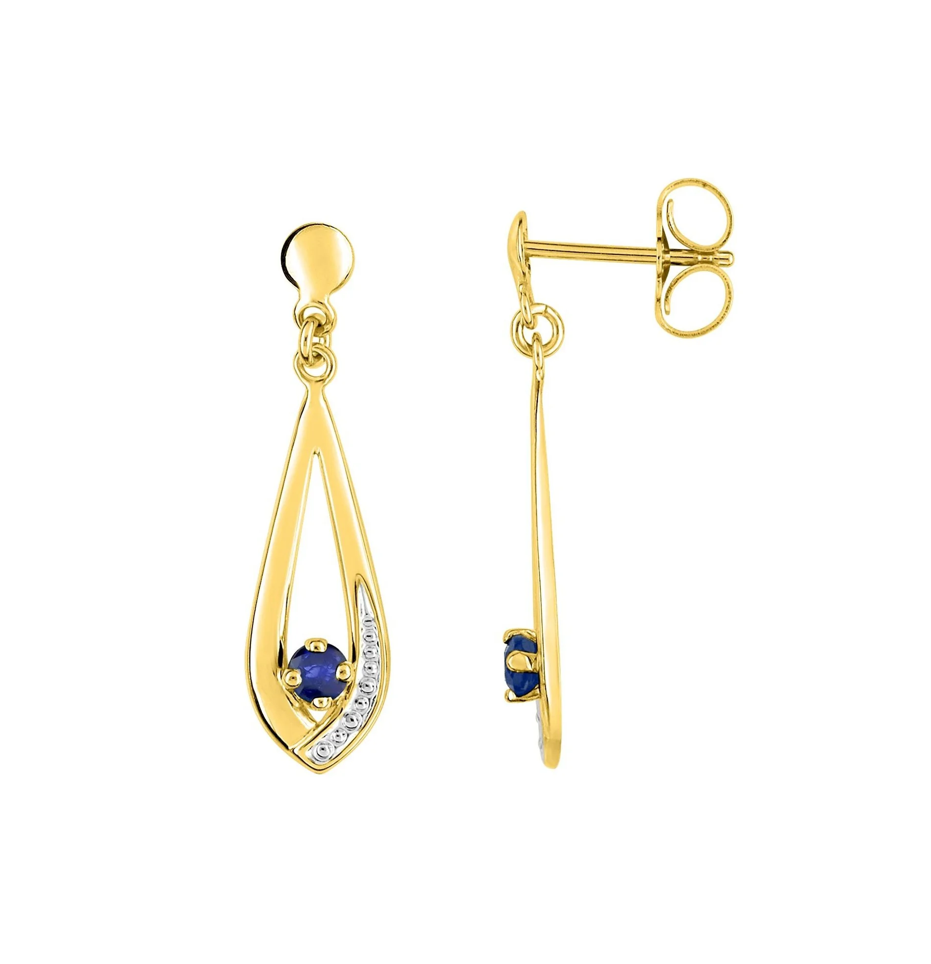 Boucle d'Oreille Saphir Pendante Bicolore