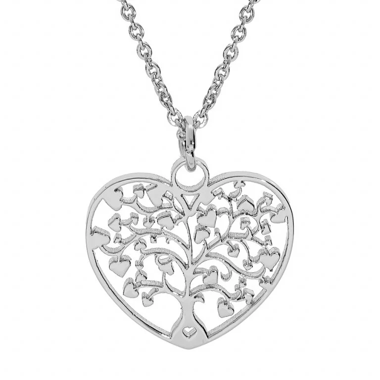 Collier Acier Coeur Arbre de Vie