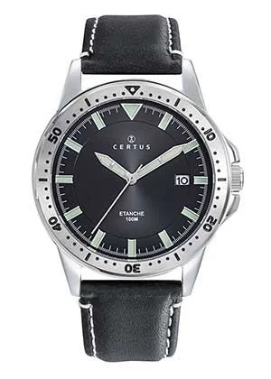 Montre Certus Acier Bracelet Cuir Noir