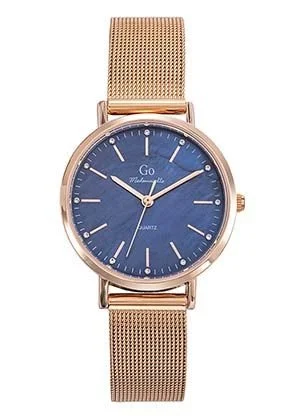 Montre Go Cadran Bleu Cuivré Rosé Bracelet Milanais