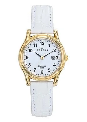 Montre Certus Dorée Bracelet Cuir Blanc
