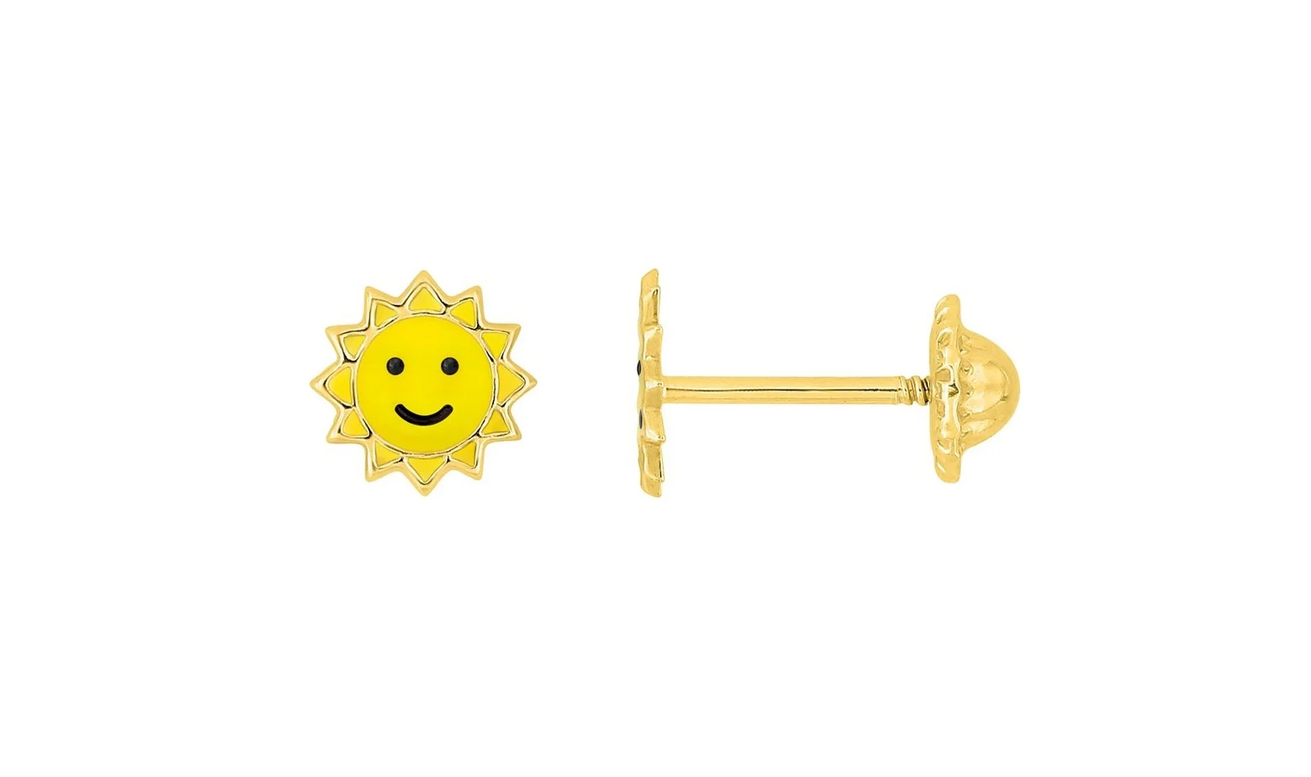 Boucle d'Oreille Soleil Laqué Jaune Système à Vis