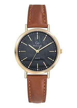 Montre Go Dorée Bracelet Cuir Marron