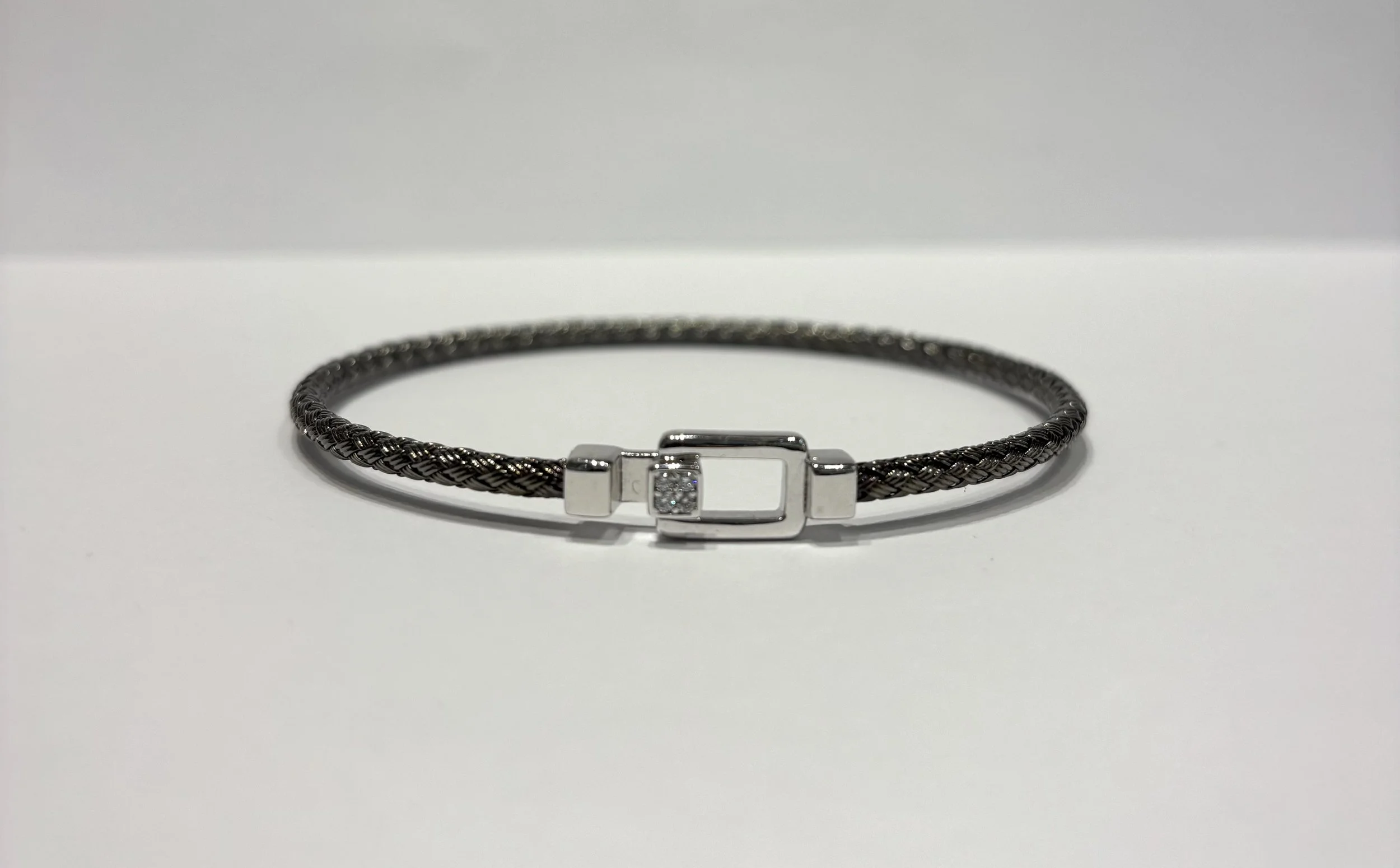Bracelet Argent Noir Motif Rectangle Oxyde