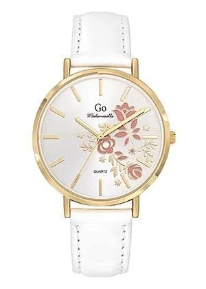 Montre Go Dorée Bracelet Cuir Blanc