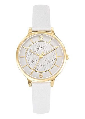 Montre Dorée Bracelet Cuir Blanc