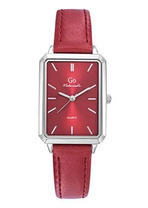 Montre Go Acier Bracelet Cuir Rouge