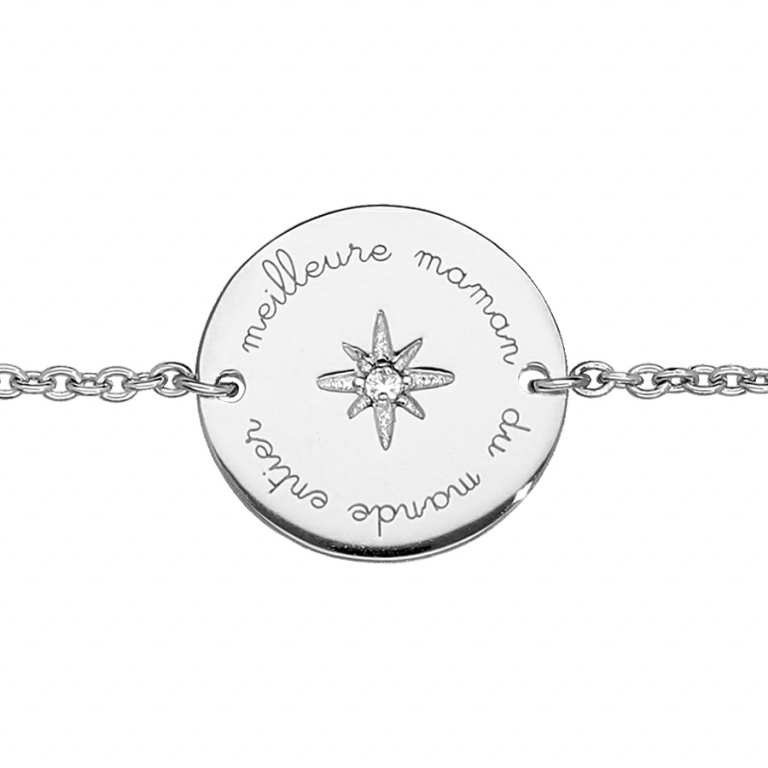 Bracelet Argent "Meilleure Maman Du Monde Entier" Avec Oxyde