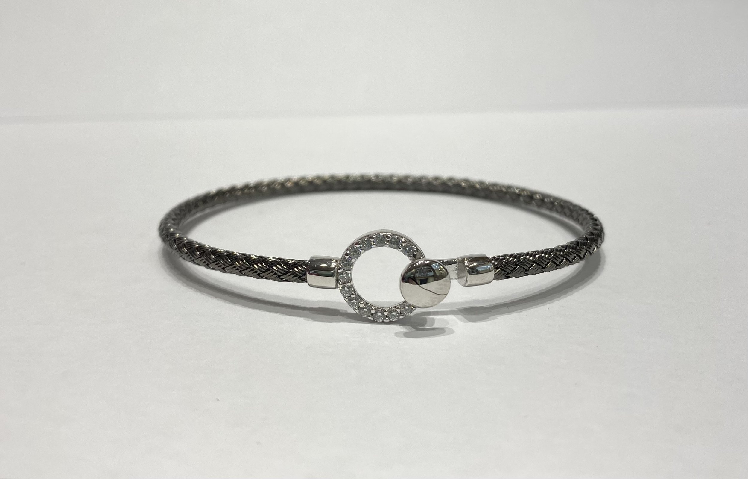 Bracelet Argent Noir Oxyde Motif Rond