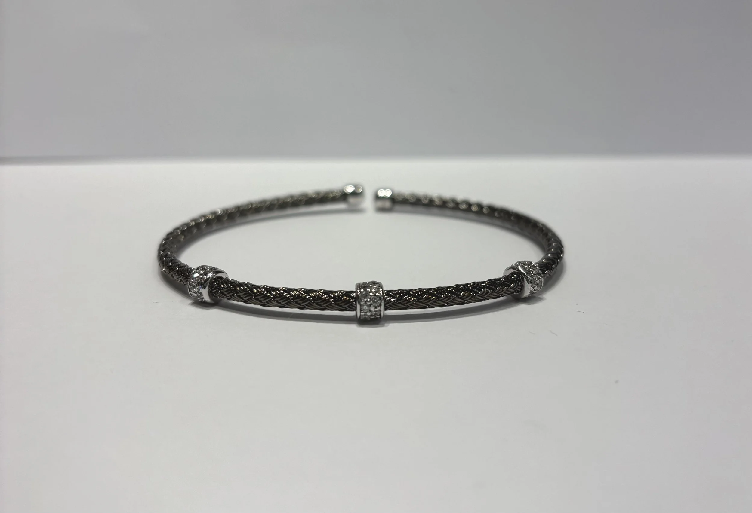 Bracelet Argent Noir 3 Cercles Oxydes