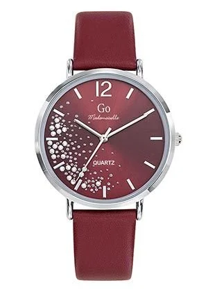Montre Go Acier Bracelet Cuir Rouge