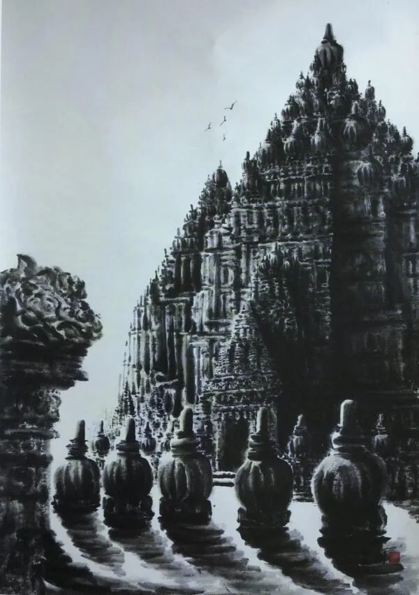 Vincent Chua _ Prambanan Temple_Indonesia _ 96x123cm (WxH) _ Chinese ink on rice paper _$9500.jpeg