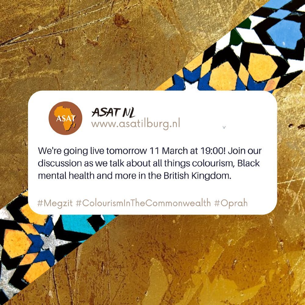 We're back with another live! After watching the Oprah interview, ASAT had a few things to say 👇🏽⠀
⠀
We're hosting a live and would love for you to join us from 19:00 to 20:00 CET. We'll be discussing colourism, Black mental health, points from the