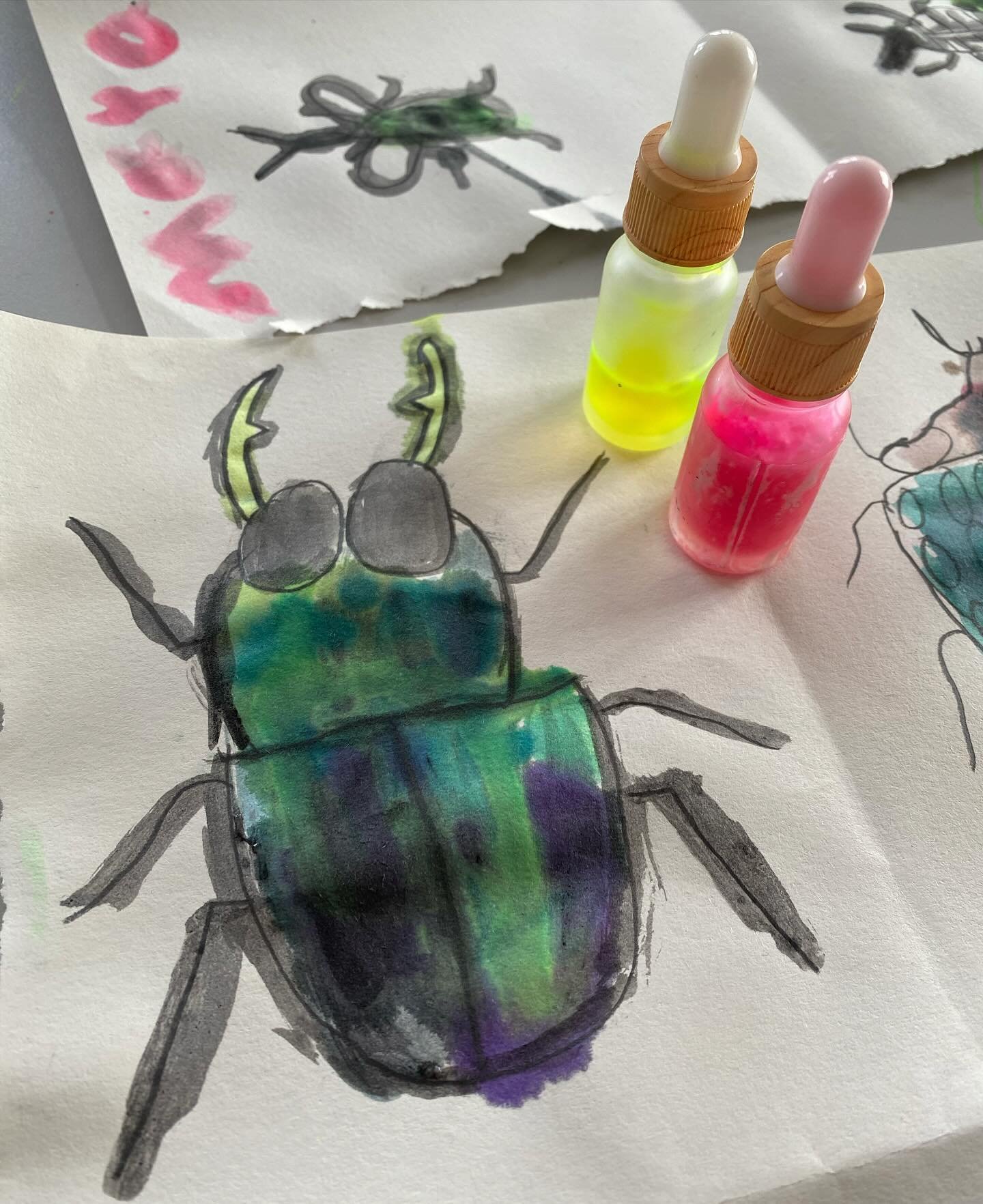 We started our summer term clubs this week with a BEETLE BUG BANG 💥 it is spring after all 😜 &hellip;I also introduced three new classes to the wonder and mindful hypnosis of reclaimed pen ink. Nothing but empty bottles have come home with me  toda