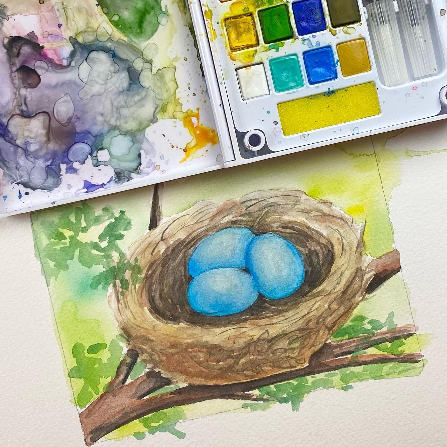 In tonight&rsquo;s Thursday Things online watercolor class, we all painted this happy little nest 🪺 🐦