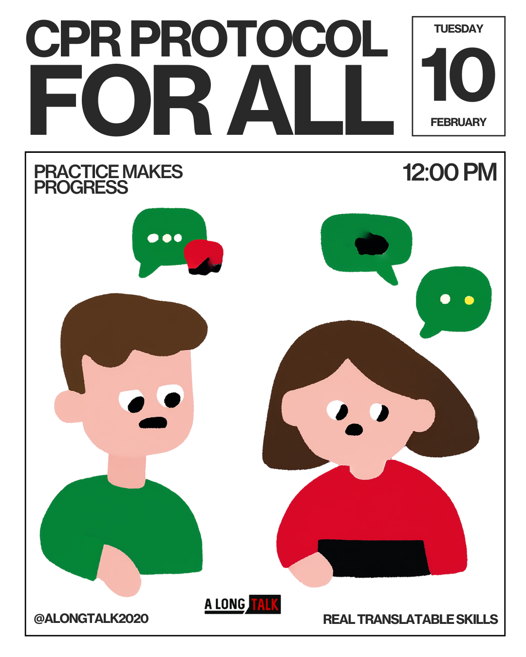 Display with text promoting a virtual event titled 'CPR Protocol for All: A Long Talk,' scheduled for Thursday, January 20th.