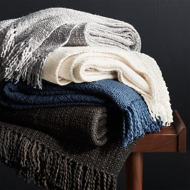 Crate &amp; Barrel Ebony Fringe Throw