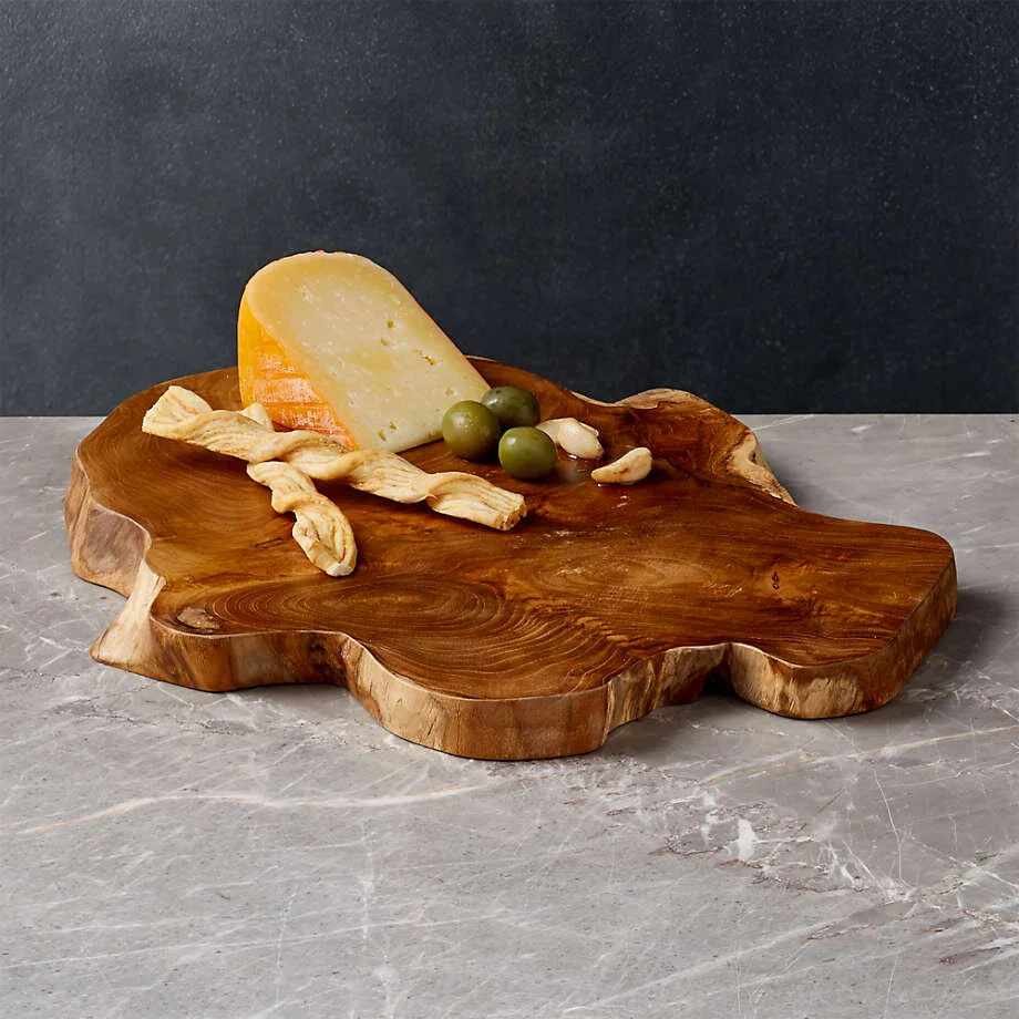 Crate &amp; Barrel Teak Root Wedge Reclaimed Wood Serving Board