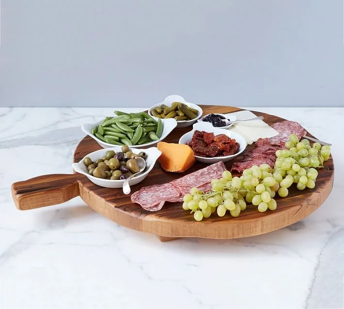 Pottery Barn Reclaimed Wood Round Footed Serving Board