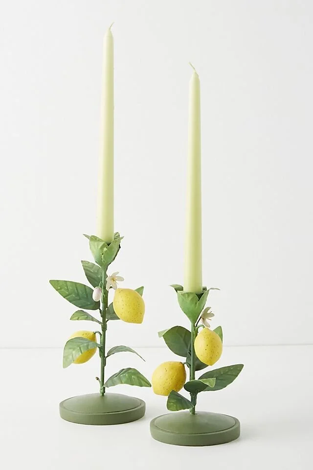 Anthropologie Lemon Taper Candleholders