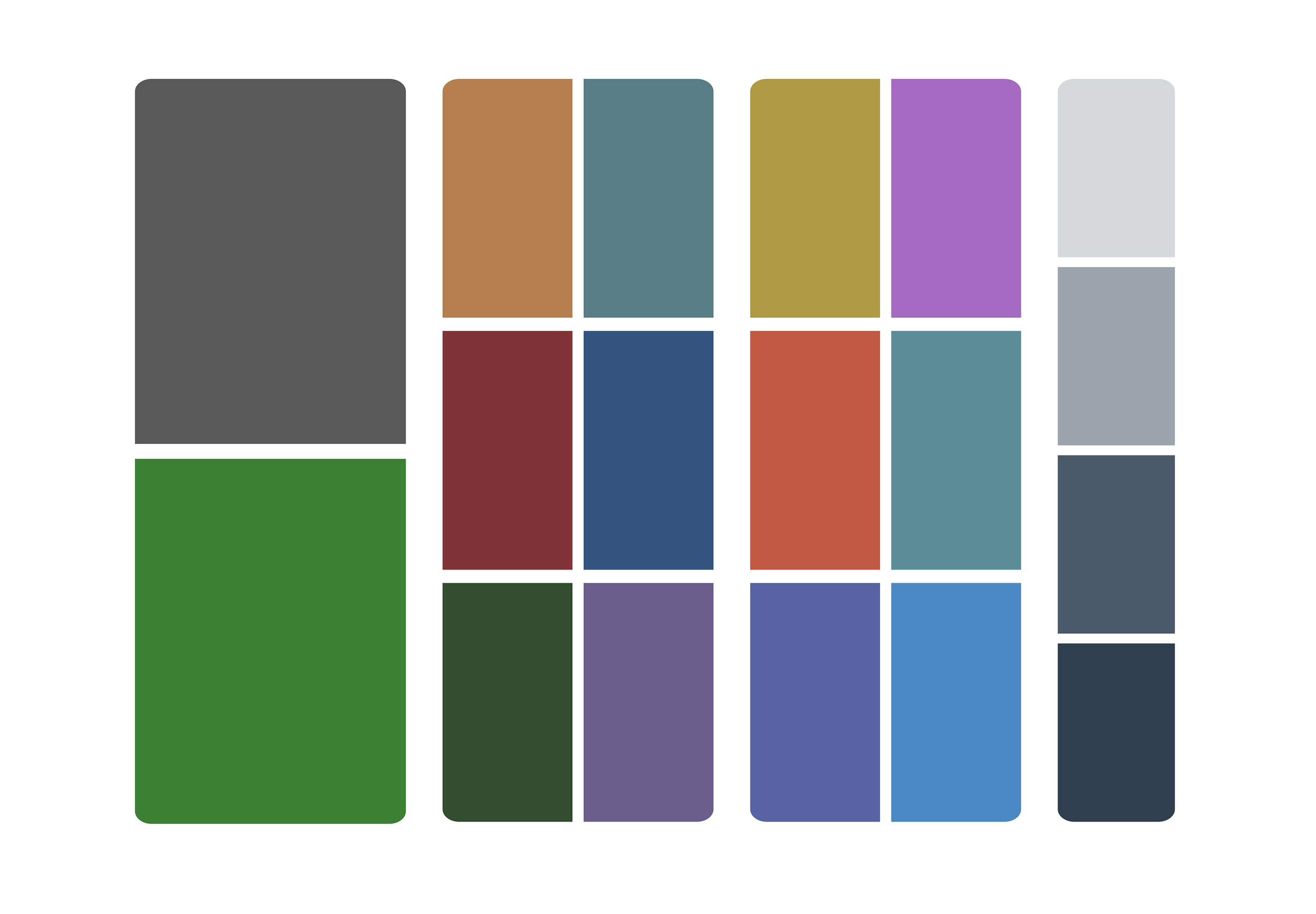 Color palette with various shades including green, red, blue, purple, brown, yellow, and gray.