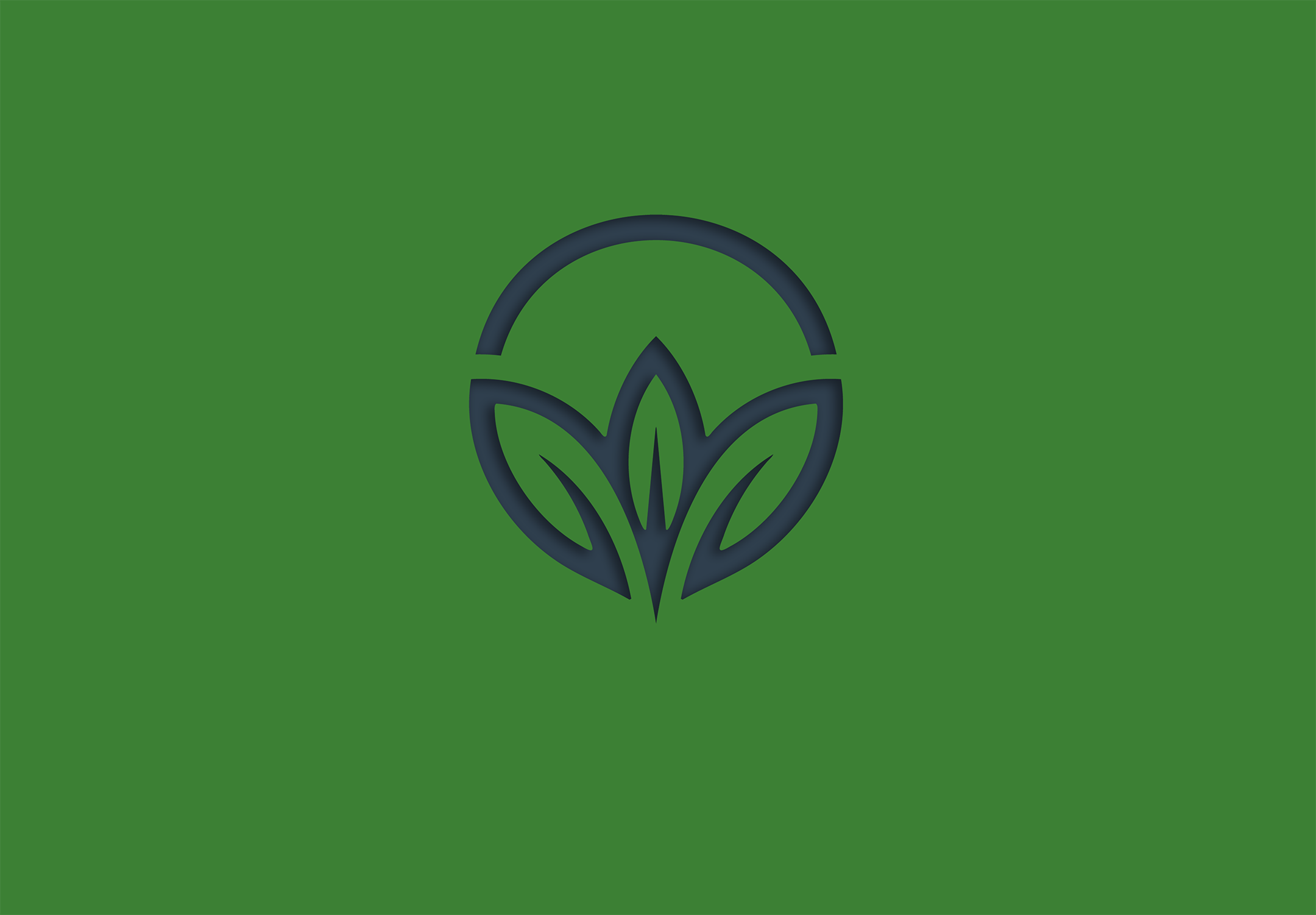 Green background with a black and green logo of a circle with a stylized plant or leaf in the center.