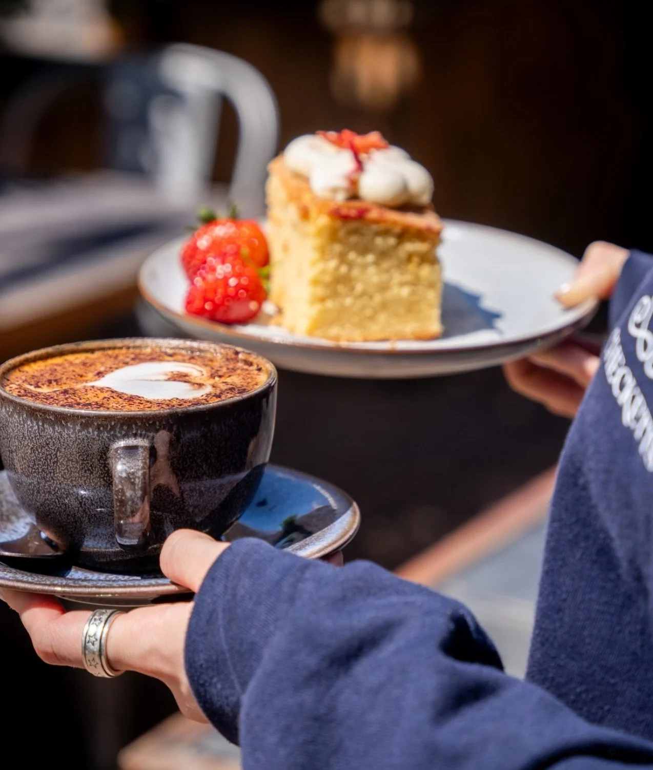 Coffees and cakes flying out today ☕️

Served all day every day, we always have a delicious cake selection; gluten free, vegan and homemade 🍓

Soak up the sun on our gorgeous terrace with a slice of something nice 🍰