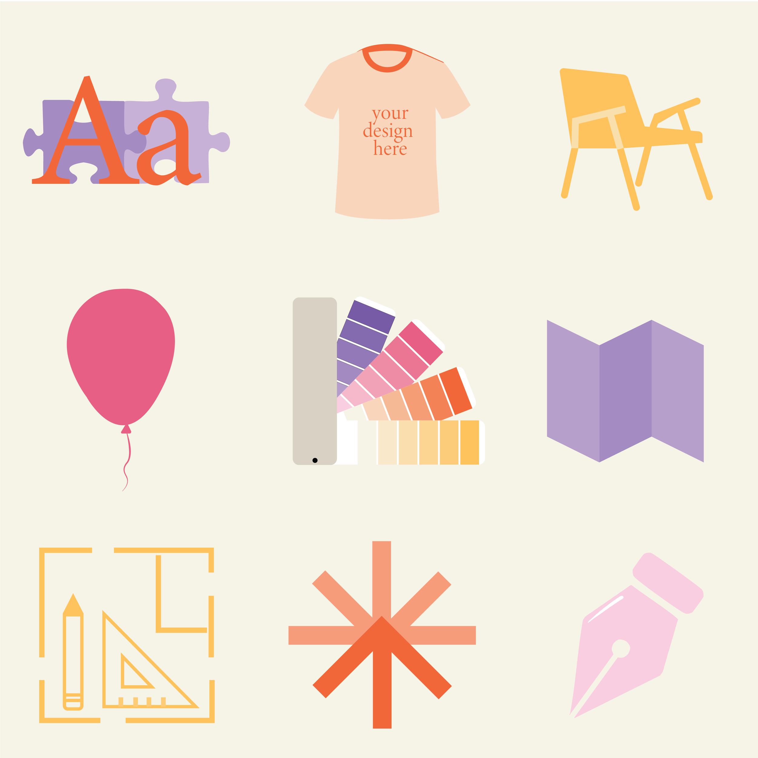 Visuell design tjenester: grafisk design, interiør design, visuell markedsføring