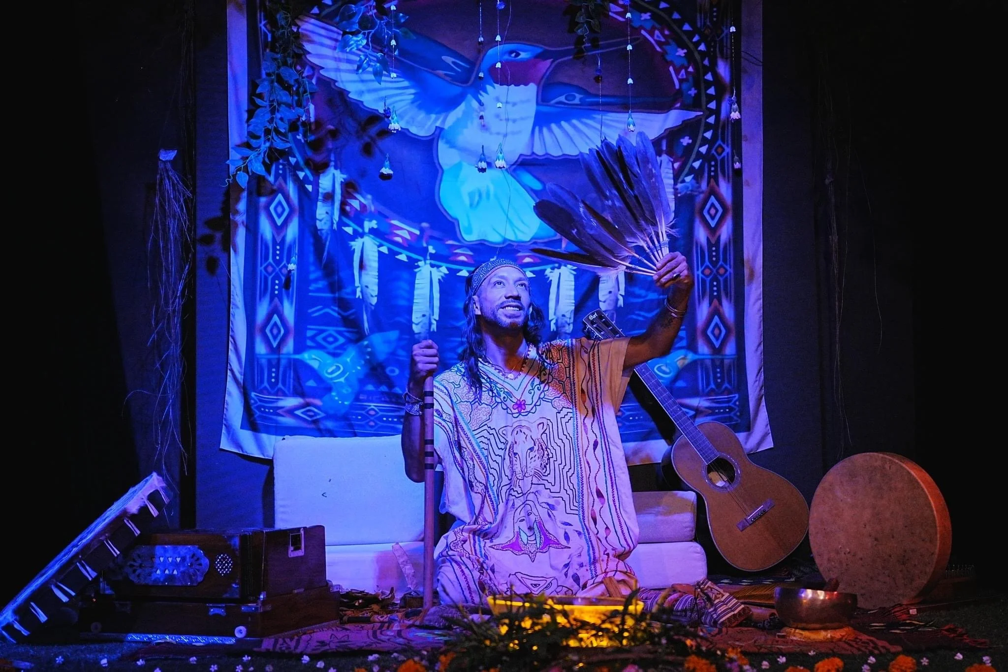 shipibo healer in ceremony during peru amazon plant dieta retreat