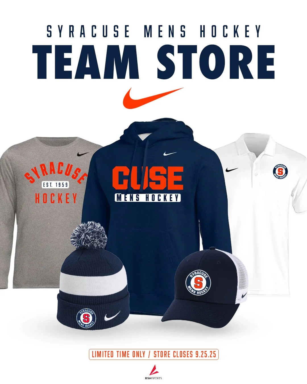 Gear up for the new season π
Our new Nike Team shop powered by BSN Sports is now live - but for a limited time only. Help support Syracuse Mens Hockey by shopping the link in our bio. Store closes 9.25.25.
FOππ¨π¦πDπ