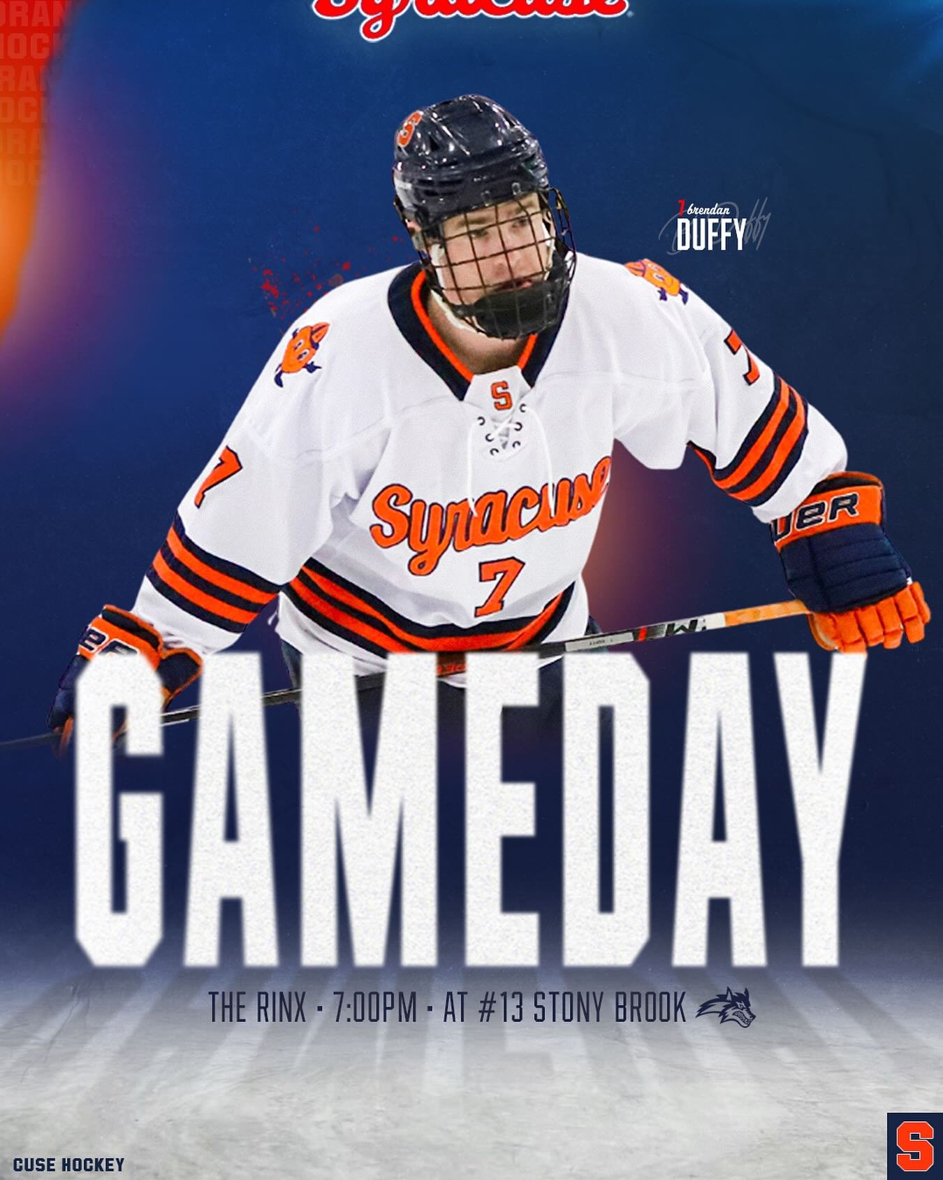 A road trip to The Rinx 

⏰7:00pm
🆚 Stony Brook 
📍The Rinx (Hauppauge, NY) 
📺LI Sports Network (YouTube Live) 
🎙️SU Hockey Network

#FO𝗖𝗨𝗦𝗘D 🍊
