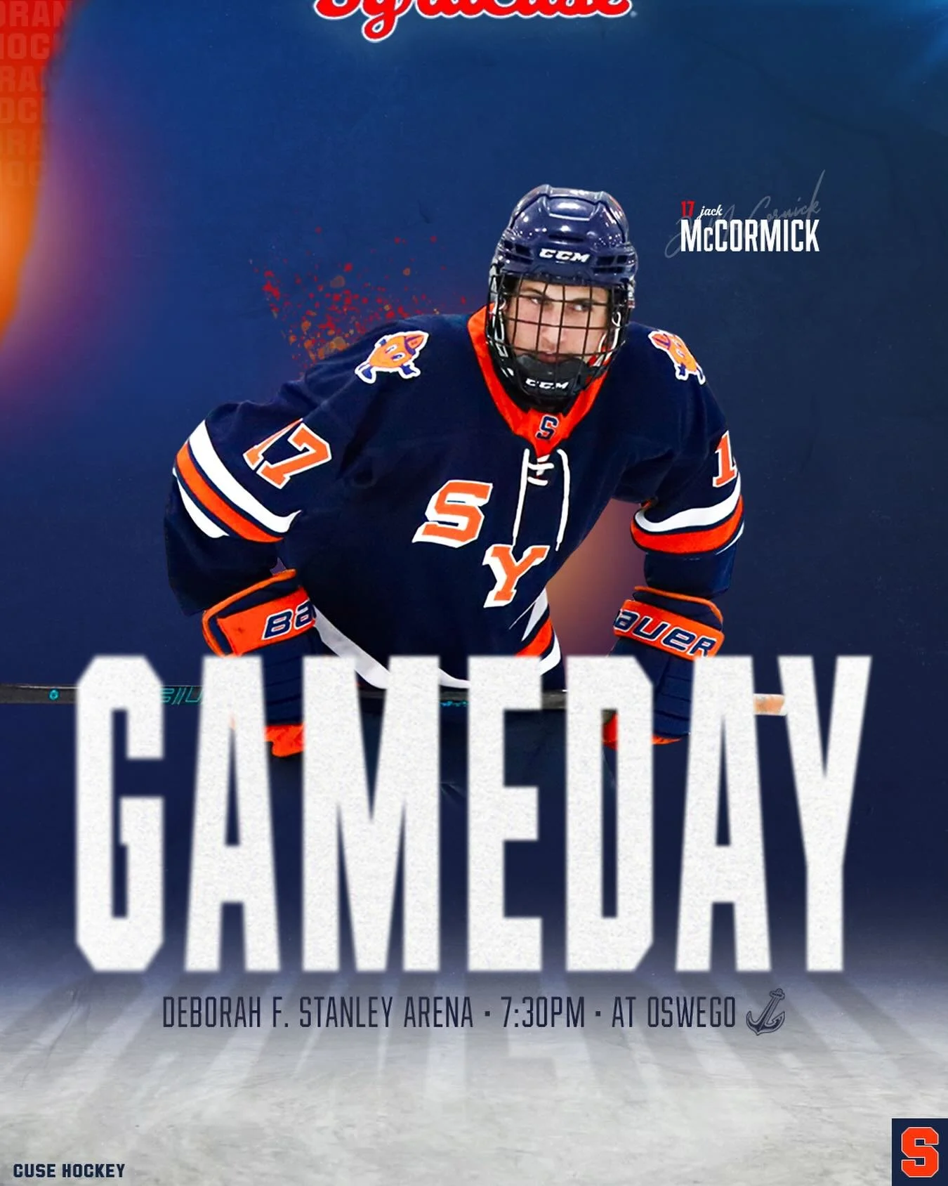 1️⃣ of 3️⃣ on the weekend

⏰7:30pm
🆚 Oswego 
📍Deborah F. Stanley (Oswego, NY) 
📺Oswego State Lakers ACHA (YouTube Live) 
🎙️SU Hockey Network

#FO𝗖𝗨𝗦𝗘D 🍊