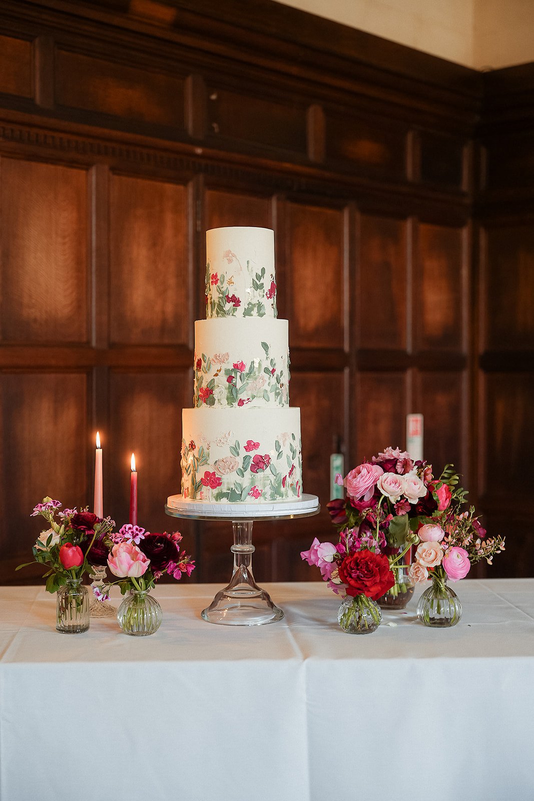 Cambridge College Wedding - Palette Knife Florals in pinks and burgundy
