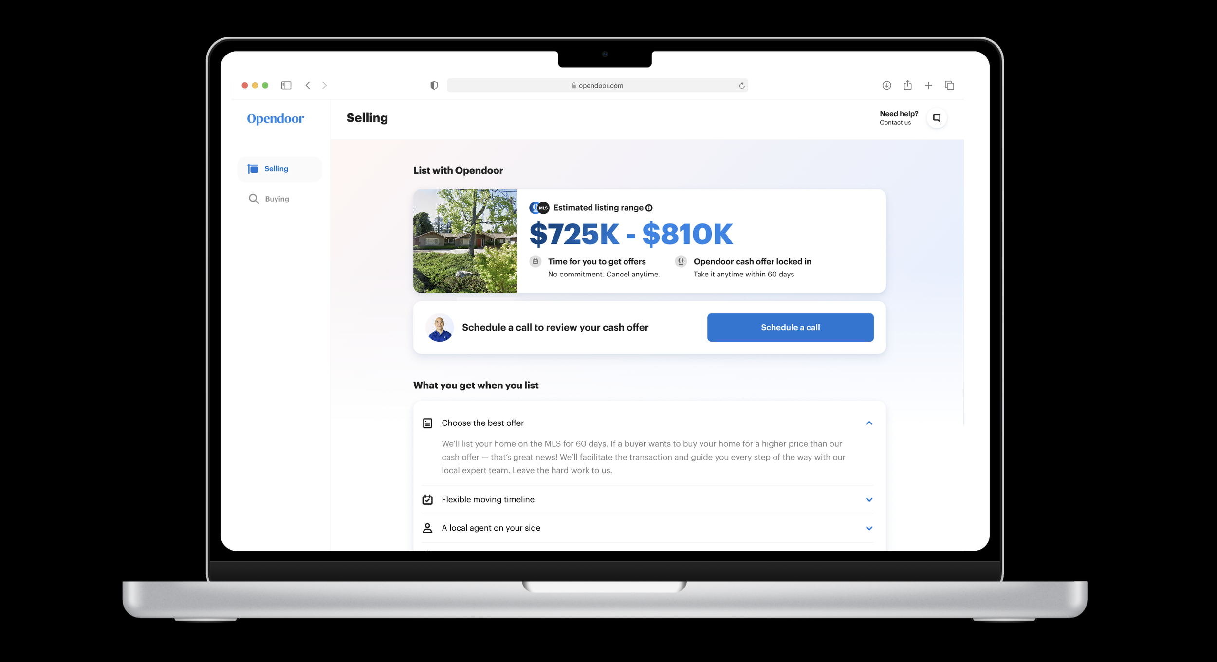 MVP desktop view of List with Opendoor