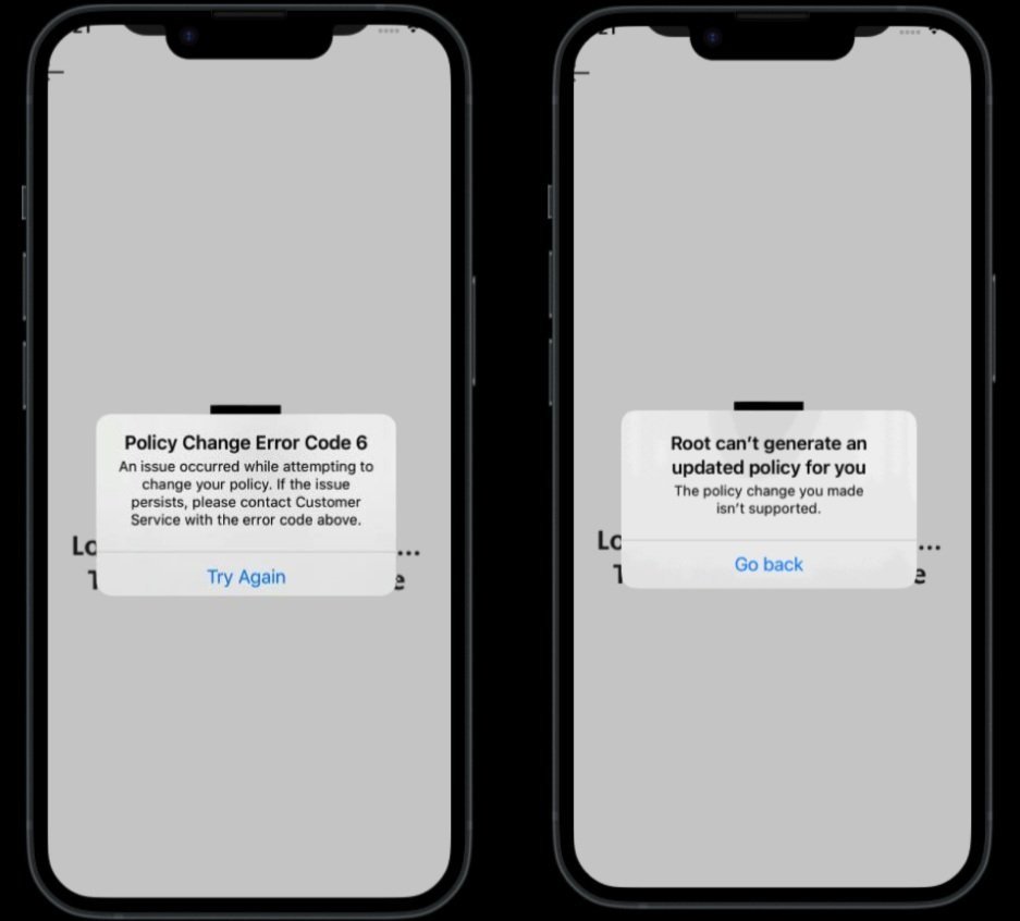 Before & after error message (Root)